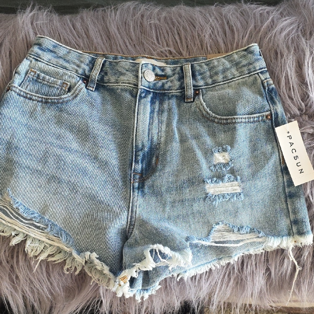 PacSun Blue Distressed Jean Shorts High-Waisted